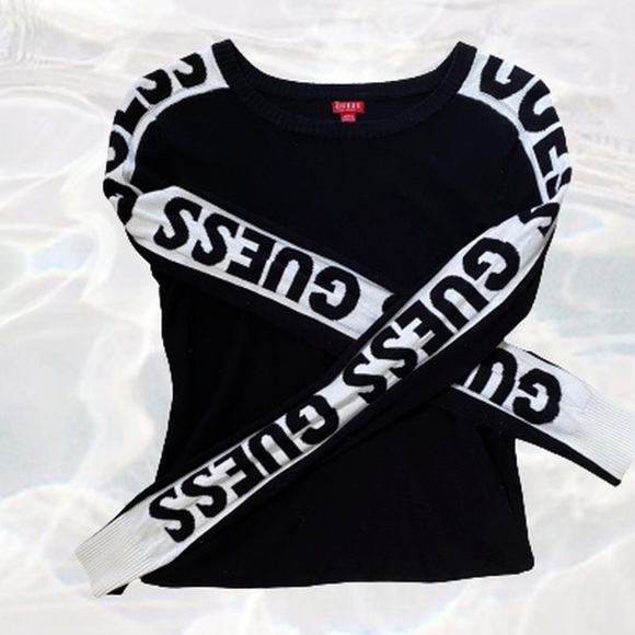 BLACK GUESS SHIRT W MONOGRAM ARM DETAIL - Picture 1 of 4